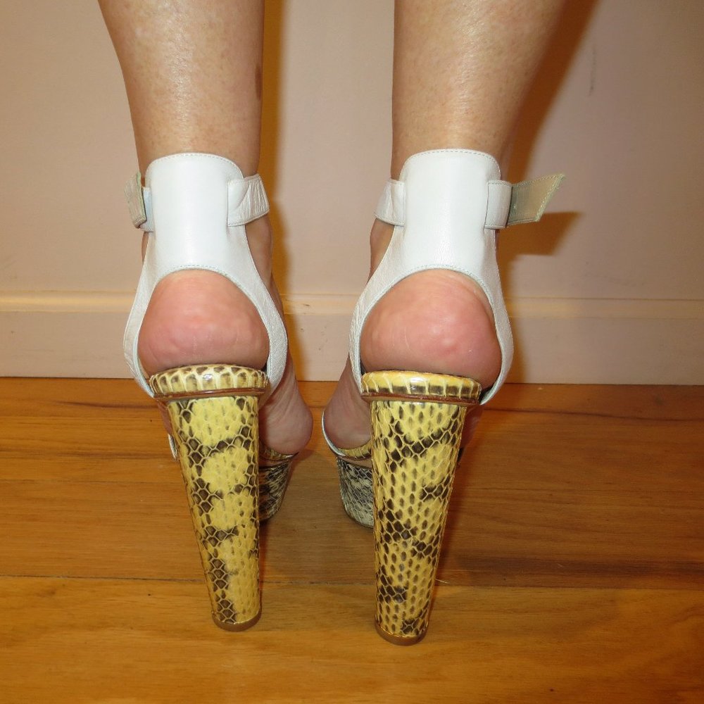 MALENE BIRGER Portugal, White Strap Snakeskin Platform Heels - Picture 5 of 10